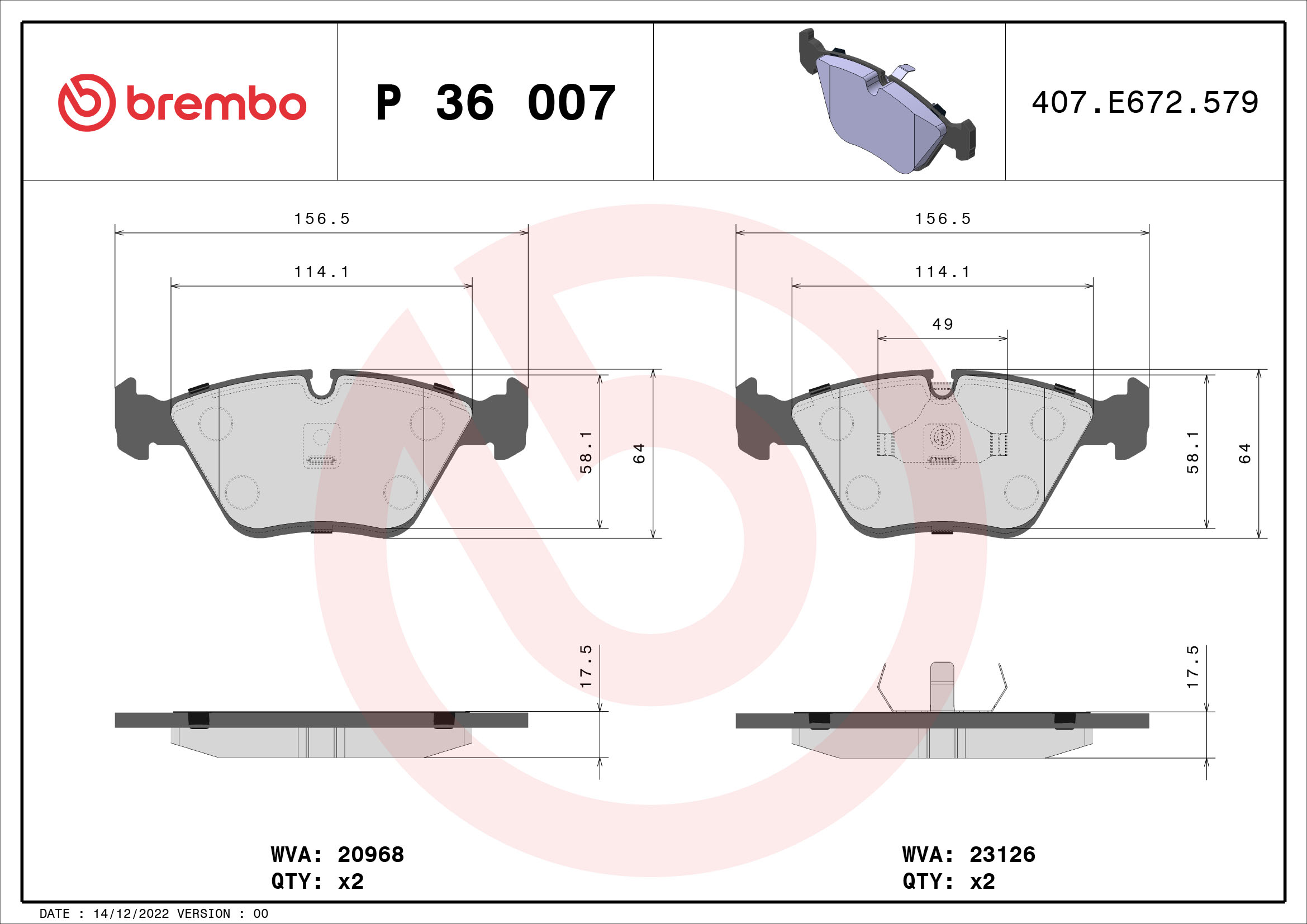 A.B.S. P 36 007 BREMBO Bremsbelagsatz, Scheibenbremse